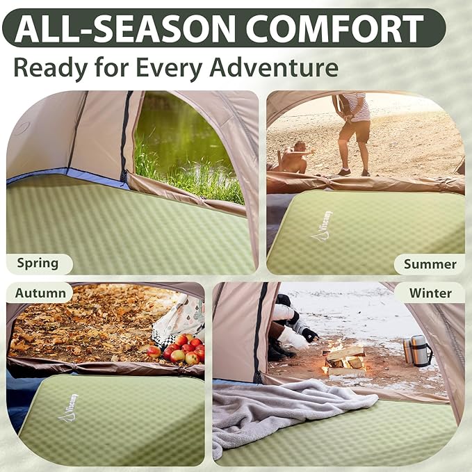 Self Inflating Camping Sleeping Pad, 4" Memory Foam Camp Pad Self Inflating Mattress Sleeping Pad Camp Mat for Camping(Green)