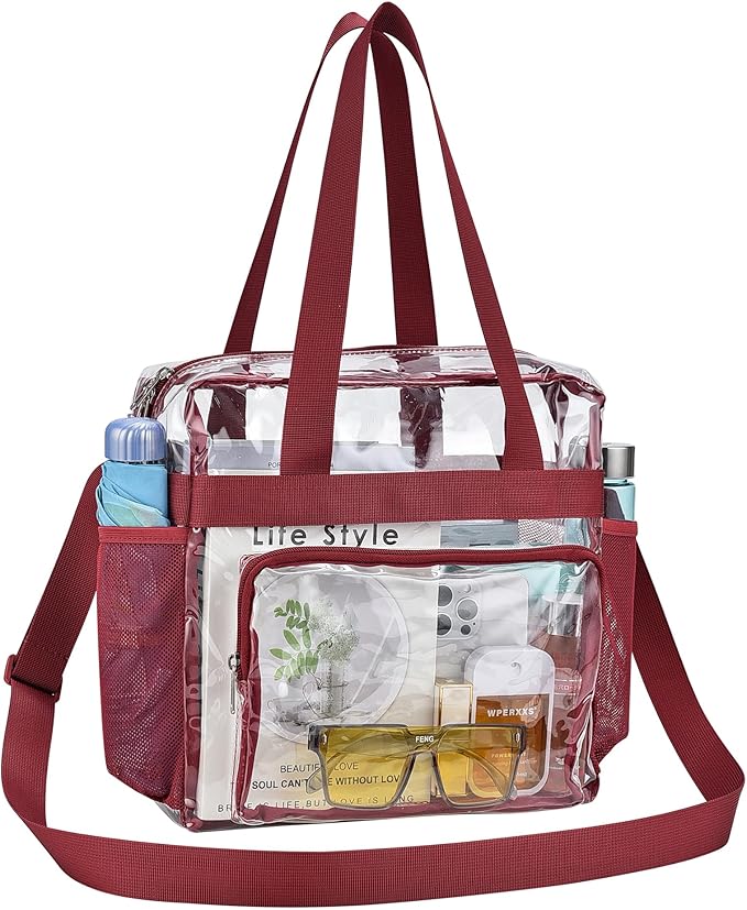 USPECLARE Clear Tote Stadium Approved, Security Travel & Gym Clear Bag for Work Sports Games Concerts