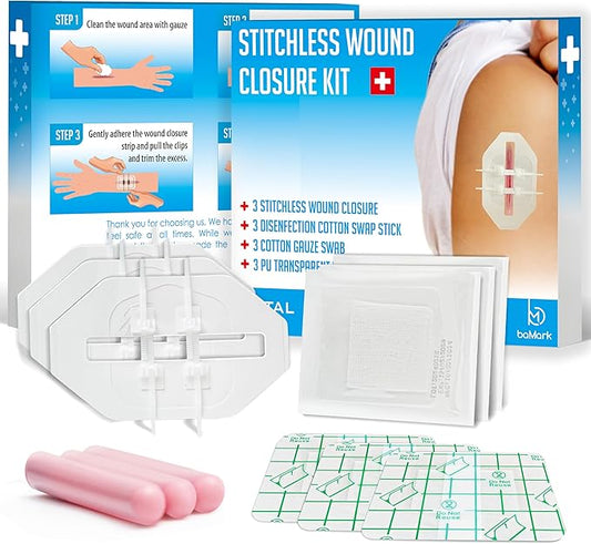 Zip Stitch Wound Closure Kit – 3 Set 12 Pcs Emergency Butterfly Bandages – No Stitch Laceration Closure Strips –Wound Sealing Kit for First Aid, Hiking, Survival