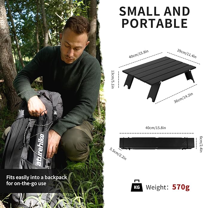 Naturehike Ultralight Compact Camping Table, Mini Beach Picnic Folding Backpacking Table with Carry Bag