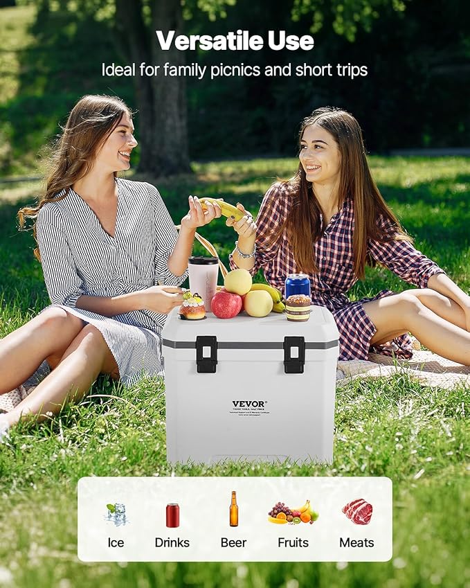 VEVOR Portable Cooler,Hard Cooler with Ice Retention, Heavy-Duty Handles and Strap, Lightweight Rigid Material Insulated Portable Cooler, Suitable for Family Picnics and Short Trips
