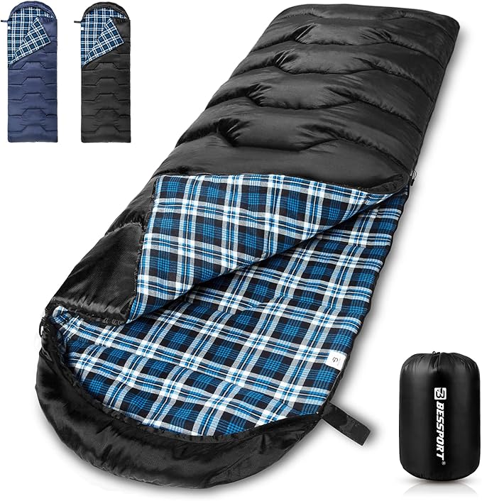 Bessport Sleeping Bag Winter | Flannel Lined 18℉ - 32℉ Extreme 3-4 Season Warm & Cool Weather Adult Sleeping Bags Large | Lightweight, Waterproof for Camping, Backpacking, Hiking