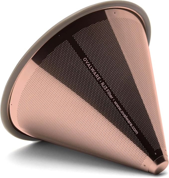 OVALWARE Paperless Stainless Steel Pour Over Coffee Filter – Reusable and Permanent Coffee Cone Dripper for Ovalware, Chemex, Hario and Other Carafes (Titanium Rose Gold)