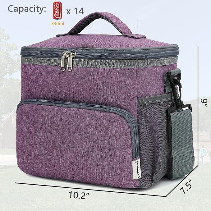 Unisex Insulated Lunch Bag, Purple, 10.2" x 7.5" x 9"