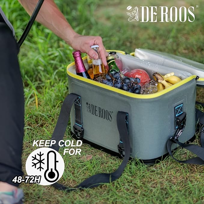DEROOS 18/27/35Cans 72-Hours Soft Cooler Bag Leak-Proof Soft Pack Cooler Bag Waterproof Insulated Soft Sided Cooler for Hiking, Camping, Sports, Picnics, Sea Fishing, Road Beach Trip