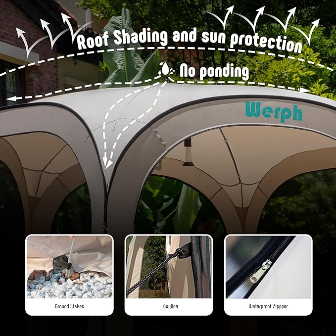 Pop Up Screen Tent Canopy, Portable Screen Canopy with Mosquito Net, Outdoor Screen Room Tent 12 x12 FT with Carry Bag for Lawn & Garden, Parties，Beige