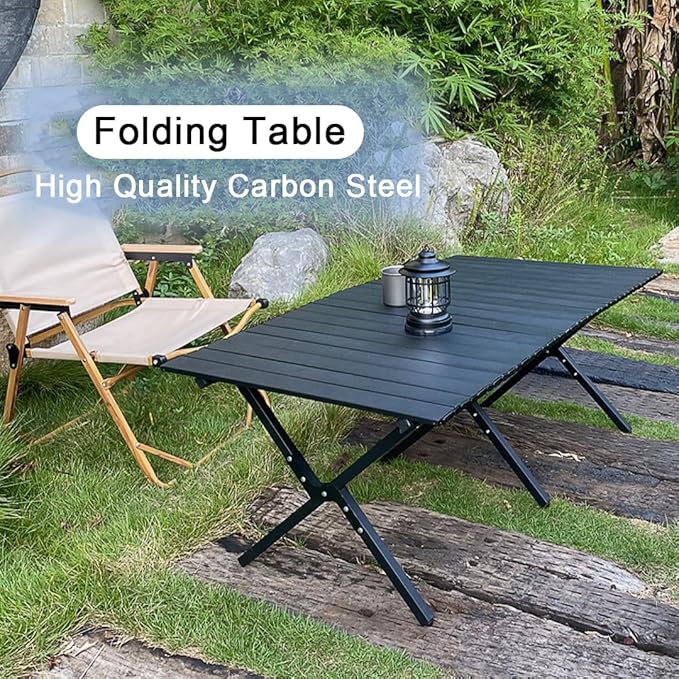Folding Camping Table with Carry Bag Lightweight Roll-Up Table Aluminum Folding Camp Table That Fold Up Portable Beach Table for Hiking BBQ Party