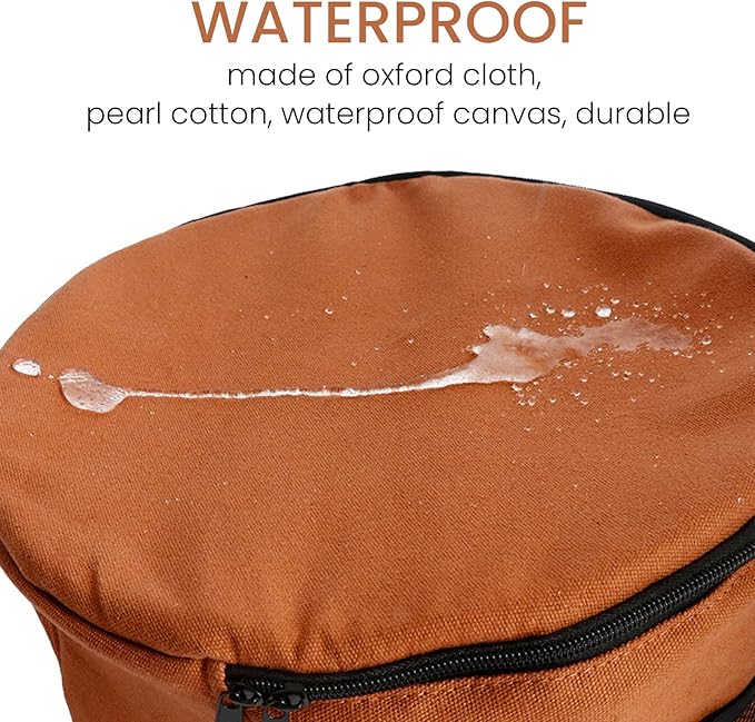 Topyond Camp Kitchen Organizer, Camp Utensil Organizer, Outdoor Large Round Cookware Bag, Foldable Waterproof Canvas Camping Sundries Storage Bag with Pearl Cotton Inside