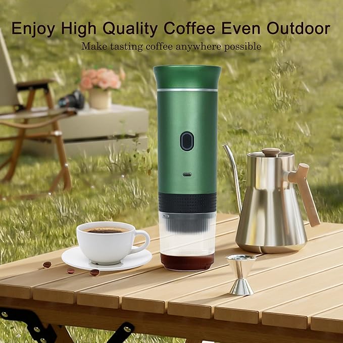 LumoShine Portable Espresso Machine, Mini Espresso Maker, Self Heating Coffee Maker Compatible with Ground Coffee, Capsule for Camping RV Hiking Outdoor Travel Green