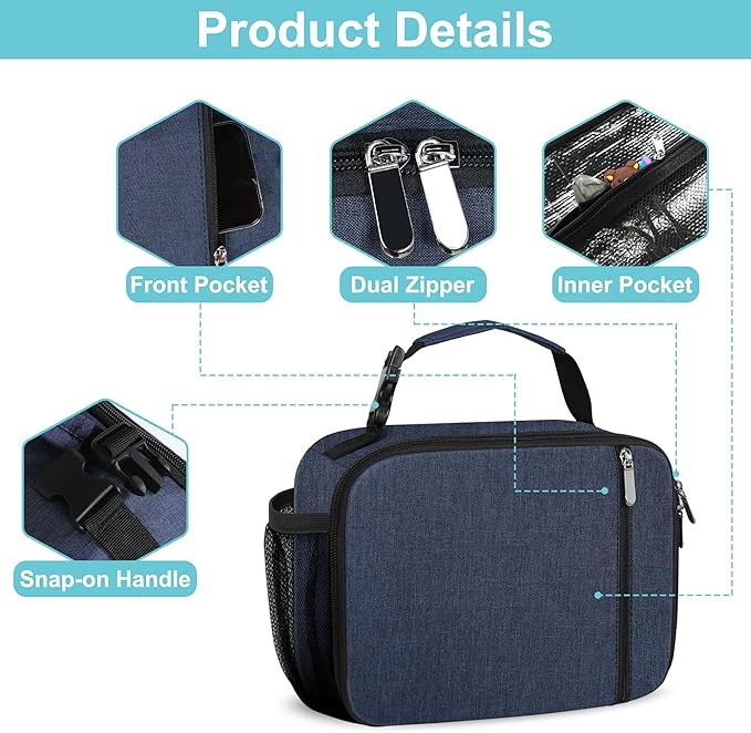 esouler Lunch Box Kids Insulated Lunch Bag for Boys & Girls Durable Children Lunchbox for School with Water Bottle Holder-Blue