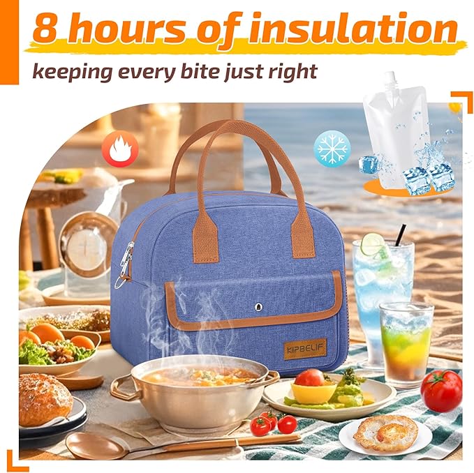 KIPBELIF Cute & Roomy Adult Lunch Box for Women – Stylish Insulated Lunch Bag with Cooling Pack, Shoulder Strap, Multi-Pockets for Work, Picnic, and Travel (Standard Size)
