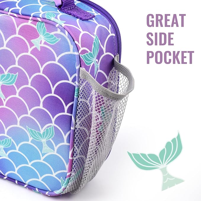 Genteen Lunch Box Kids, Prints Insulated Lunch Bag Kids Boys Girls,Soft Bag Mini Cooler Back to School Thermal Meal Tote Kit Lunch Box for School,Work,Outdoor (Mermaid)
