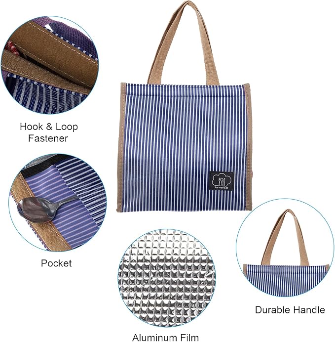 PATIKIL Insulated Lunch Bag, Oxford Cloth Waterproof Lunch Tote Bag Thermal Portable Lunch Box Food Container for Work Office Picnic Outdoor, 9.45"x5.91"x8.66", Blue