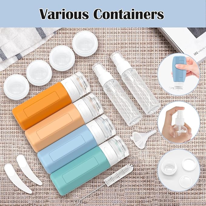 Redfly 17PCS Travel Bottles for Toiletries, TSA Approved Travel Size Containers, Leak Proof Travel Containers for Toiletries, Silicone Travel Kit for Shampoo, Conditioner, Lotion & Creams Multicolored