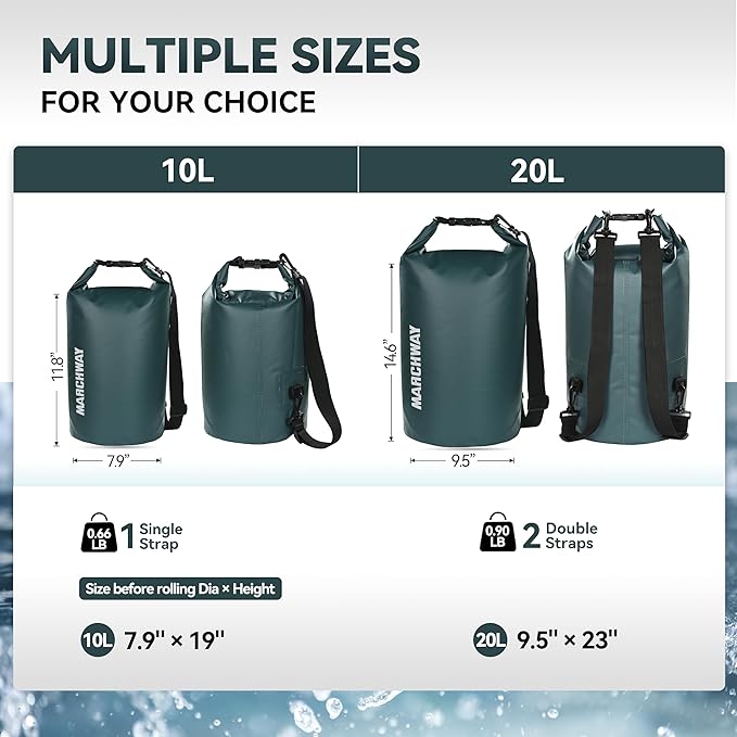 MARCHWAY Floating Waterproof Dry Bag Backpack 5L/10L/20L/30L/40L, Roll Top Sack Keeps Gear Dry for Kayaking, Rafting, Boating, Swimming, Camping, Hiking, Beach, Fishing