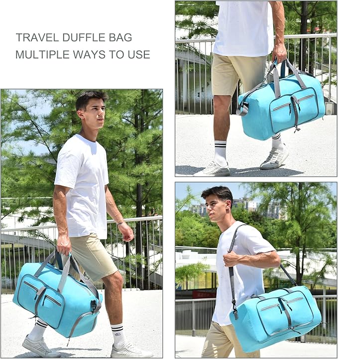 Dimayar 65L Travel Duffle Bag for Men Women - Foldable Duffel Bag with Shoes Compartment - Overnight Bags Waterproof & Tear Resistant(Mint Green)