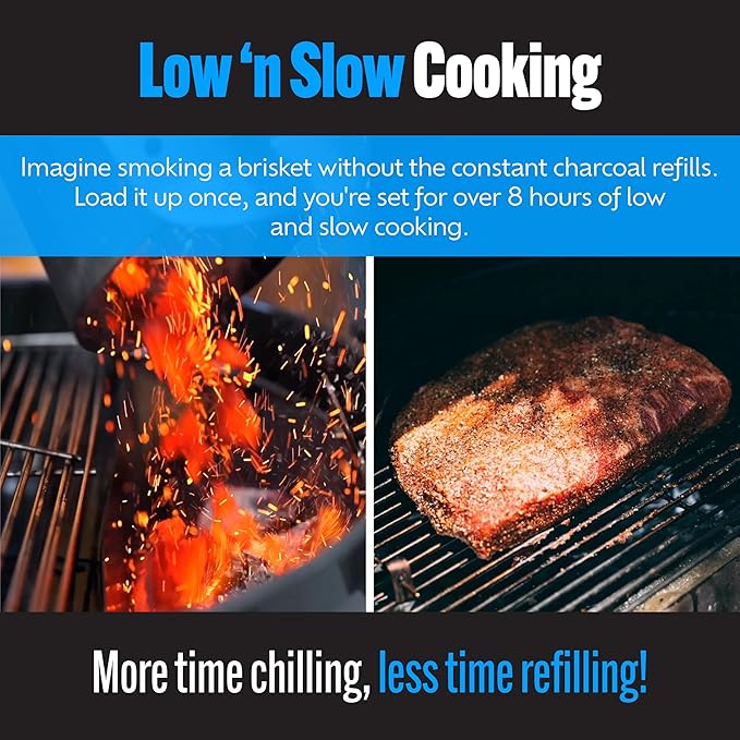 SnS Grills Patented Slow ‘N Sear Original Insert - Stainless Steel Charcoal Basket with Built-In Water Reservoir for Low ‘N Slow Smoking & Charcoal Grilling for Weber & Other Kettle Grills - 22 in