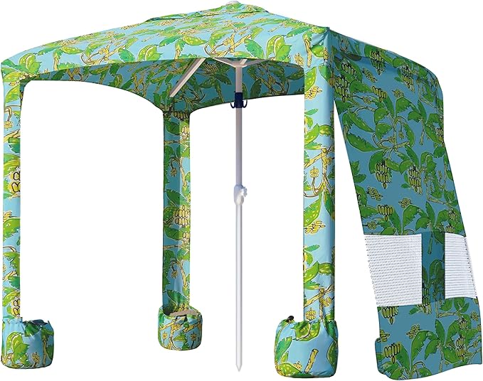 AMMSUN Beach Cabana, 6.2'×6.2' Beach Canopy, Easy Set up and Take Down, Cabana Tent with Sand Pockets, Instant Sun Shade with Side Wall, Banana