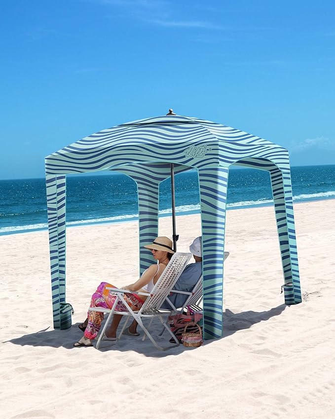 Qipi Beach Cabana - Easy to Set Up Canopy, Waterproof, Portable 6' x 6' Beach Shelter, Included Side Wall, Shade with UPF 50+ UV Protection, Ultimate Sun Umbrella - for Kids, Family & Friends