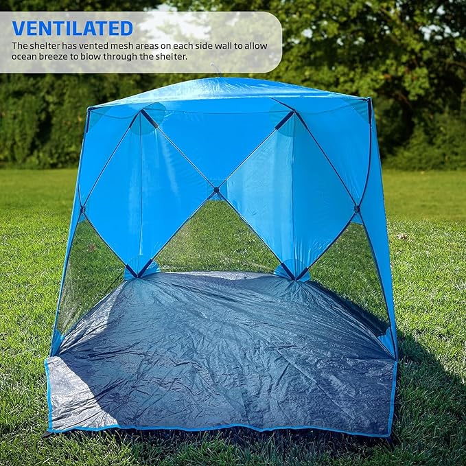 Beach Cube Pop Up Beach Tent Portable Shade Sun Shelter UPF50+ UV Protection for 4 Person Expandable Floor for Beach Fishing Hiking Camping – Beach Blue Color New