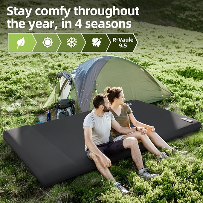 Full Self Inflating Sleeping Pad Built-in Electric Pump, 3.14" Thick Air & Memory Foam Camping Mattress, 2 Person Outdoor Camping Mat for Rooftop Tent Car Truck Van Car Traveling Double