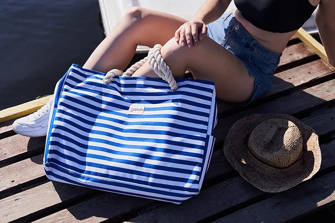 SHYLERO Beach Bag and Pool Bag. Has Airtight Pouch, Ton of Pockets. Beach Tote is Zippered, Water Resistant. Family Size