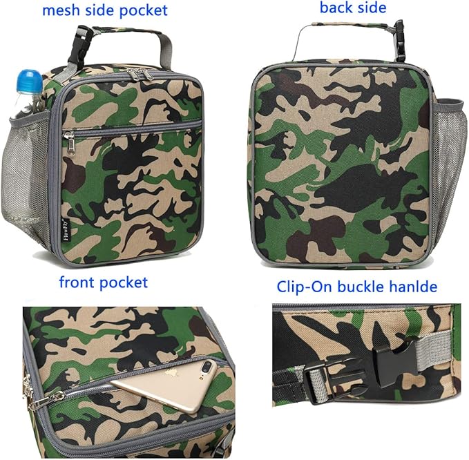 FlowFly Kids Lunch box Insulated Soft Bag Mini Cooler Back to School Thermal Meal Tote Kit for Girls, Boys, Forest