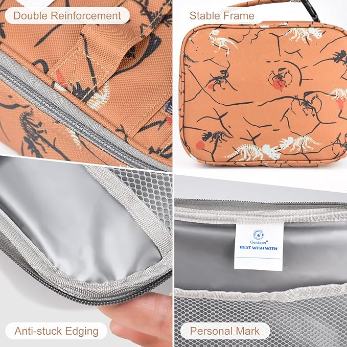 Genteen Lunch Box Kids, Prints Insulated Lunch Bag Kids Boys Girls,Soft Bag Mini Cooler Back to School Thermal Meal Tote Kit Lunch Box for School,Work,Outdoor (Dino)
