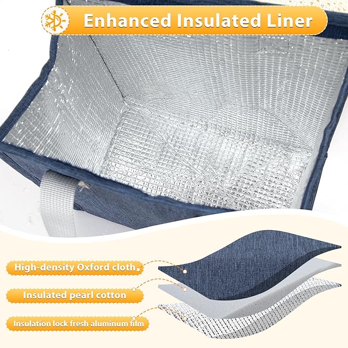 24 Pack Lunch Bags Bulk,Insulated Reusable Lunch Bags with Aluminum for Women Men,Leakproof Tote Large Lunch Box for Office,Work,Beach or Travel,Black