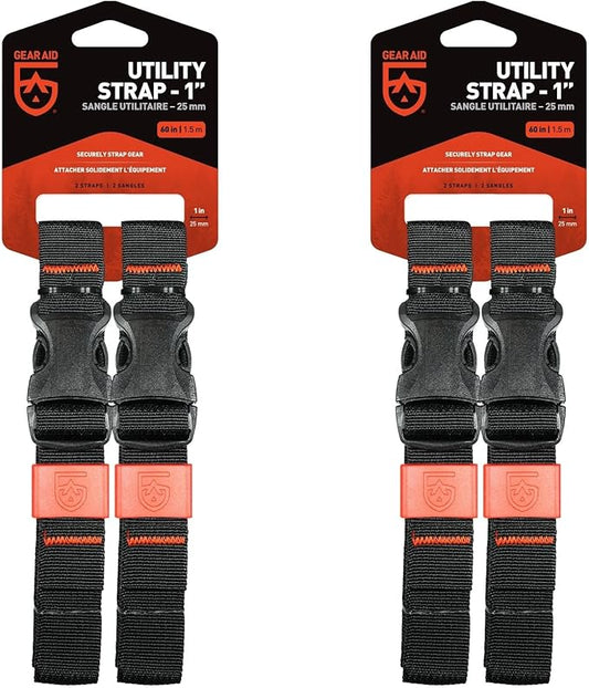 GEAR AID Utility Straps with Side-Release Buckle, Secure and Compress Camping, Biking, Hunting, Boating Gear, Multiple Sizes