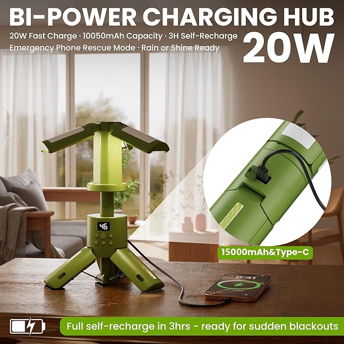 Rechargeable Telescoping Stand LED Camping Lantern & Work Light 15000mAh SOS & RGB Modes, Magnetic Base for Power Outages, Outdoor Adventures & Vehicle Maintenance