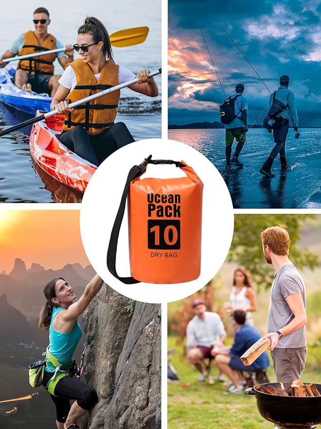 YDYJKI Floating Waterproof Dry Bag for Travel 5L/10L/20L/30L, Roll Top Sack Keeps Gear Dry for Kayaking, Rafting, Boating, Swimming, Camping, Hiking, Beach, Fishing (Orange, 10L)
