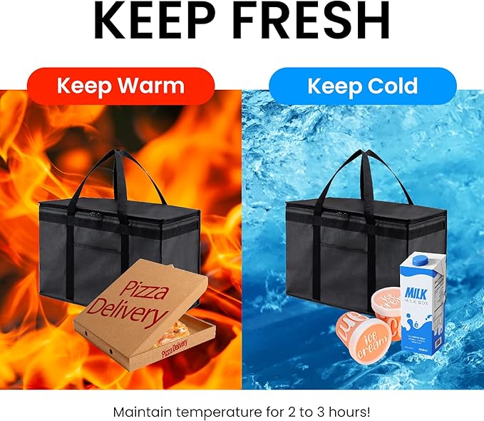 NZ home XXL Insulated Cooler Bag and Food Warmer for Delivery & Grocery Shopping with Zippered Top, Green (1 Pack)