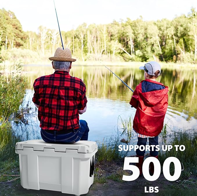 60 Quart Hard Cooler, Insulated Ice Chest Box Holds Ice for up to 6 Days, Portable Cooler with Nylon Rope Handles, Cup Holders, Double Latches for Camping Drink, Beach, Picnic, Fishing, Boat, Barbecue