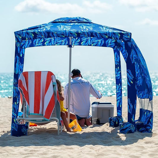 AMMSUN Beach Cabana, 6.2'×6.2' Beach Canopy, Easy Set up and Take Down, Cabana Tent with Sand Pockets, Instant Sun Shade with Side Wall, Blue Paint