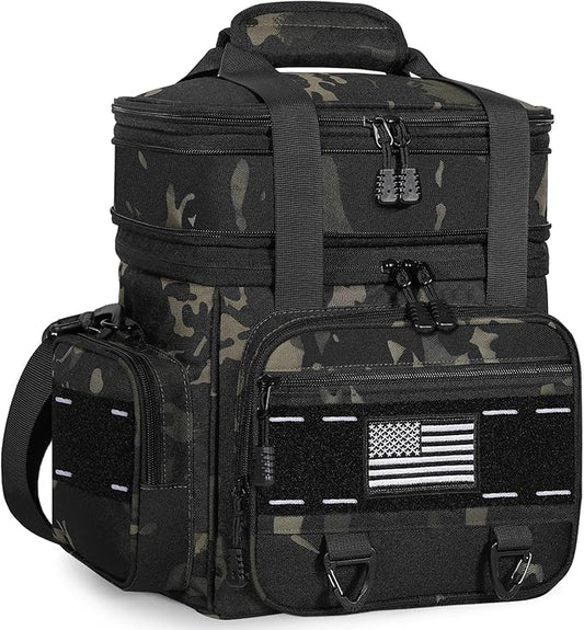 Expandable Tactical Lunch Box, Large Insulated Lunch Cooler Bag Heavy Duty Leakproof Lunch Pail for Men Adults Work Office Outdoor Picnic Trips,16L,Black-Camo