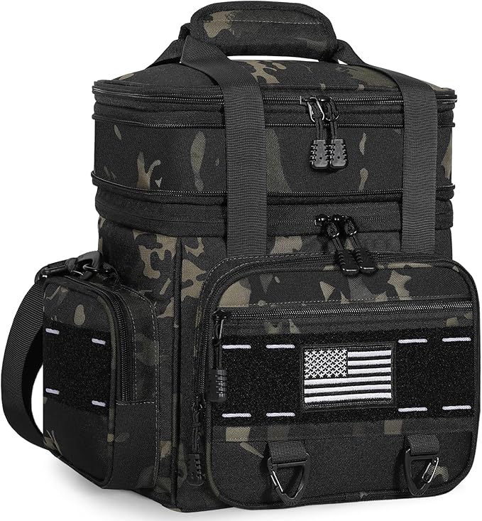 Expandable Tactical Lunch Box, XLarge Insulated Lunch Cooler Bag Heavy Duty Leakproof Lunch Pail for Men Adults Work Office Outdoor Picnic Trips,25L,Black-Camo