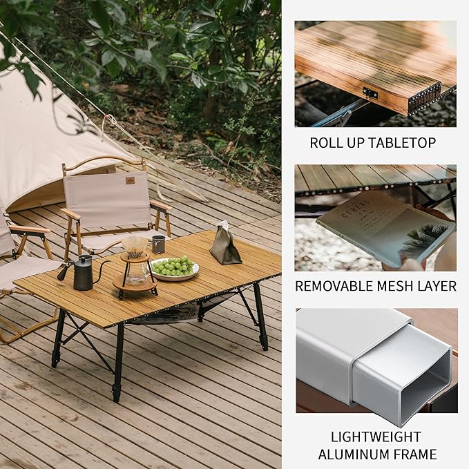 Naturehike MW03 Portable Camping Table with Adjustable Legs, Lightweight Aluminum Folding Beach Table with Carry Bag for Outdoor Cooking Picnic Beach Backyards BBQ Party