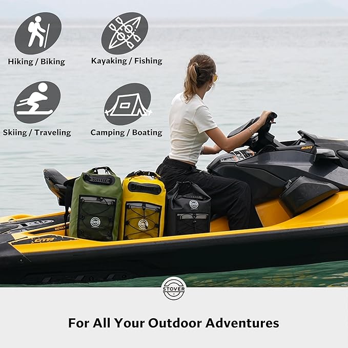 STOVER 5/10/25/30/40/55L Waterproof Dry Backpack- Medium Floating Dry Bag for Kayaking, Travel, Tubing, Hiking, Fishing, Camping, Motorcycles & Beach, Heavy-Duty Roll Top Men/Women (Yellow)