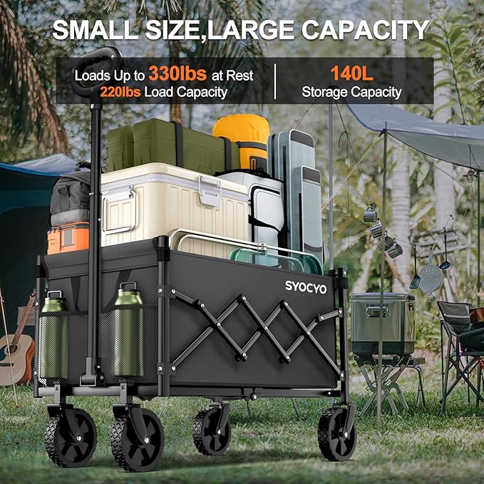 Collapsible Wagon Cart 360lbs Beach Foldable Wagon Lightweight & Portable Folding Utility Grocery Shopping Carts with Wheels for Shopping Sports Garden Camping Grey