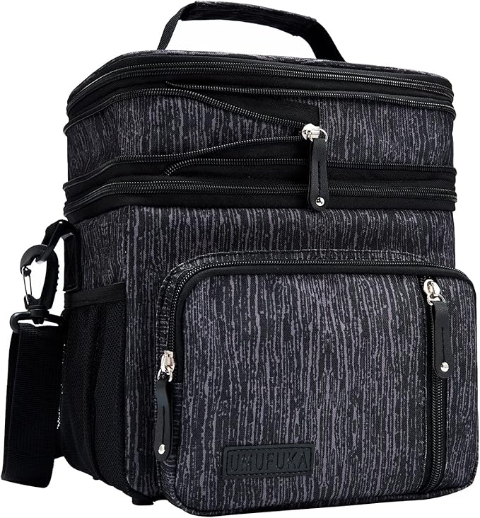 Men's Double Compartment Lunch Bag, Insulated Lunch Cooler Tote 2 Roomy Large Reusable Water-resistant Lunch Box (Blue Print, 15L)