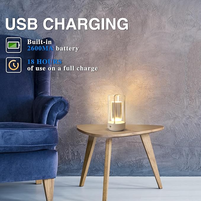 Portable Metal Table Lamp, Cordless Table Lamp, Rechargeable Battery Powered Portable LED Desk Lamp, 3 Color Stepless Dimming Touch, for Bedroom Restaurant Home Outdoor (White)