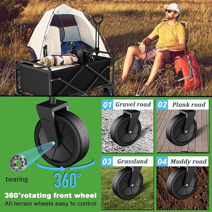 Collapsible Folding Utility Wagons, Foldable with Wheels, Grocery Cart on Wheels, Apartment Trolley Cart for Grocery Shopping Sports Garden Camping