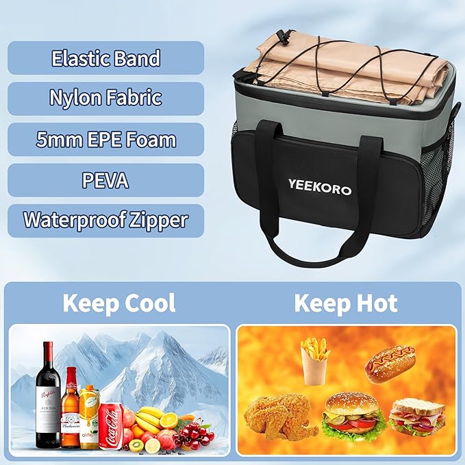 Cooler Bag, 16L+5L Insulated Lunch Box, Double Cooler Bag with Adjustable Shoulder Strap for Men & Women, Leakproof Lunch Cooler Ideal for Work Picnic Travel Shifts Daytrip