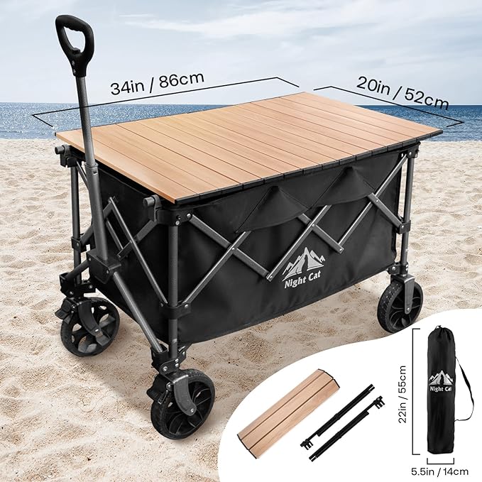 Night Cat Table Top for Wagon: Foldable Wagon Table Top Aluminum Alloy Heavy Duty for Camping Picnic 34"x20"
