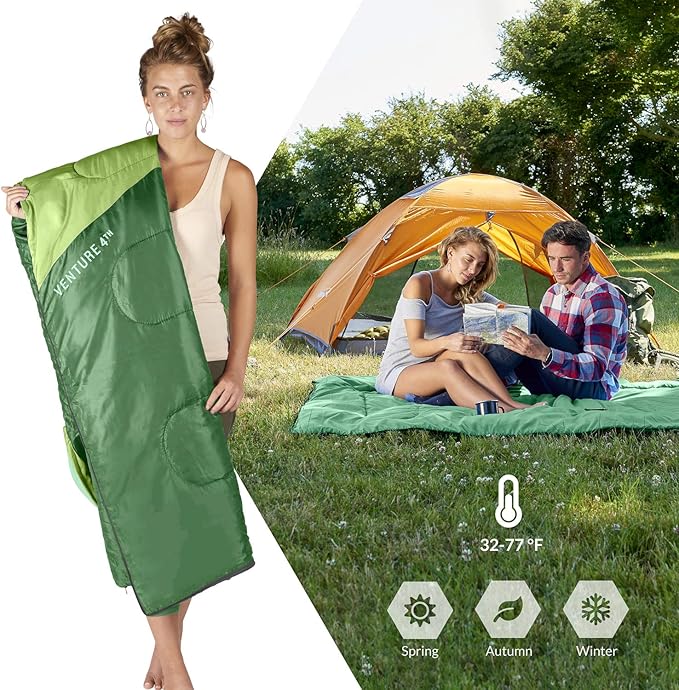 VENTURE 4TH Backpacking Sleeping Bag – XXL, Double and Single Sizes - Lightweight Warm & Cold Weather Sleeping Bags for Adults, Kids & Couples – Ideal for Hiking, Camping & Outdoor Adventures