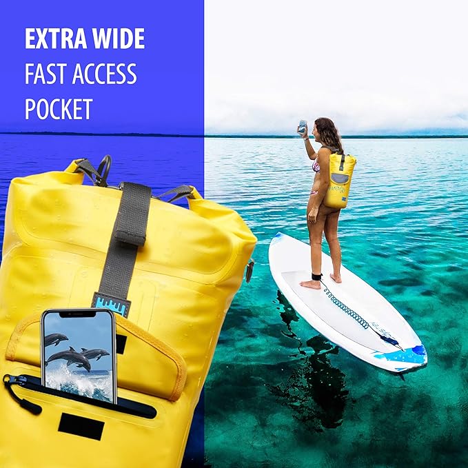 Luck route Dry Bag - Waterproof Backpack for Kayaking, Boating and Fishing - Quick-Access Outer Pocket & 500D Tear Resistance PVC