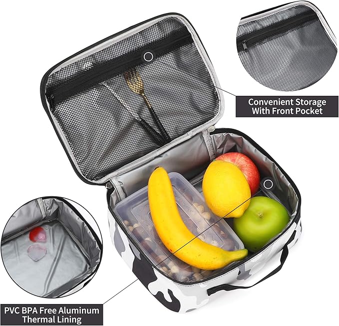 Rickyh Style Lunch Box with Padded Liner, Spacious Insulated Lunch Bag for Men and Women, Durable Thermal Lunch Cooler with Strap, 2 Pockets, 10 x 8 x 3.7 in
