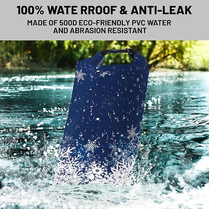 Waterproof Dry Bag,Roll Top Christmas Winter Snowflakes Waterproof Backpack 5L/10L/20L Floating and Lightweight Bags for Kayaking, Boating, Fishing, Swimming and Camping