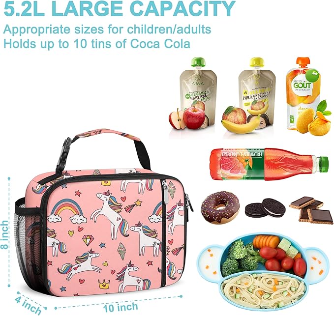 esouler Lunch Box Kids Insulated Lunch Bag for Boys & Girls Durable Children Lunchbox for School with Water Bottle Holder-Pink Unicorn